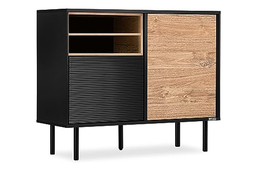 Konsimo Lofty Kommode mit Regalen 101,5x83x41 cm - Kommode für das Wohnzimmer oder Schlafzimmer - Kommode Schwarz aus Holz - Sideboard mit Rillen - Komodenschrank - Version 04 von k. konsimo.