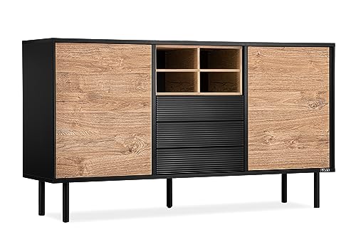Konsimo Lofty Kommode mit Regalen 151x83,5x41 cm - Kommode für das Wohnzimmer oder Schlafzimmer - Kommode Schwarz aus Holz - Sideboard mit Rillen - Komodenschrank - Version 06 Konsimo Lofty Kommode mit Regalen 151x83,5x41 cm - Kommode für das Wohnzimmer oder Schlafzimmer - Kommode Schwarz aus Holz - Sideboard mit Rillen - Komodenschrank - Version 06 von k. konsimo.