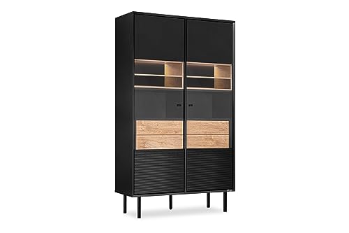 Konsimo Lofty Vitrinenschrank mit Regalen und Türenn 101,5x41x174cm - Glasvitrine für Wohnzimmer oder Schlafzimmer - Wohnzimmerschrank aus Holz mit Rillen - Vitrine Schwarz - Version 4 Konsimo Lofty Vitrinenschrank mit Regalen und Türenn 101,5x41x174cm - Glasvitrine für Wohnzimmer oder Schlafzimmer - Wohnzimmerschrank aus Holz mit Rillen - Vitrine Schwarz - Version 4 von k. konsimo.
