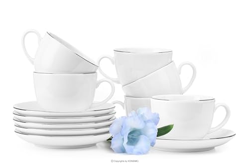 Konsimo MUSCARI Tasse 6er Set - 12-teiliges Tassen- und Untertassen-Set -Teetasse 200 ml - Kaffeetassen - Tassen Set - Tassen mit Untertassen Ø 14,5 cm - Porzellan - Cappuccino Tasse - Platinlinie von k. konsimo.