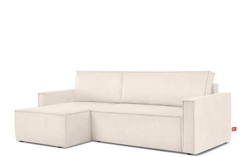 Konsimo Napi Ecksofa - Ecksofa mit Schlaffunktion und Bettkasten - Eckcouch mit Schlaffunktion - Sofa - Sofabezug Ecksofa L Form - Universal Eckcouch - 246 cm - Ecru von k. konsimo.