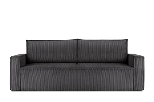 Konsimo Napi Sofa - Schlafsofa - Sofa mit Schlaffunktion - Schlafsofa mit Bettkasten - Couch - Couch mit Schlaffunktion - Sofabett mit abnehmbaren Kissen - Bettsofa - 228 cm - Dunkelgrau von k. konsimo.