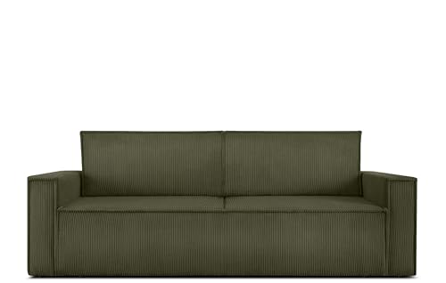 Konsimo Napi Sofa - Schlafsofa - Sofa mit Schlaffunktion - Schlafsofa mit Bettkasten - Couch - Couch mit Schlaffunktion - Sofabett mit abnehmbaren Kissen - Bettsofa - 228 cm - Olive von k. konsimo.