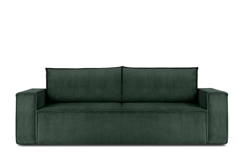 Konsimo Napi Sofa - Schlafsofa - Sofa mit Schlaffunktion - Schlafsofa mit Bettkasten - Couch - Couch mit Schlaffunktion - Sofabett mit abnehmbaren Kissen - Bettsofa - 244 cm - Dunkelgrün von k. konsimo.