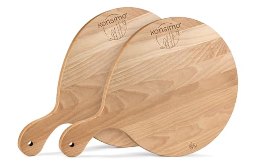 Konsimo Pizzabrett aus Buchenholz 2er Set - Geölt Rund Pizzaschieber aus Holz - Pizzateller mit bequem Griff - Cutting Board - 45x32x2cm - 2 Stück Konsimo Pizzabrett aus Buchenholz 2er Set - Geölt Rund Pizzaschieber aus Holz - Pizzateller mit bequem Griff - Cutting Board - 45x32x2cm - 2 Stück von k. konsimo.