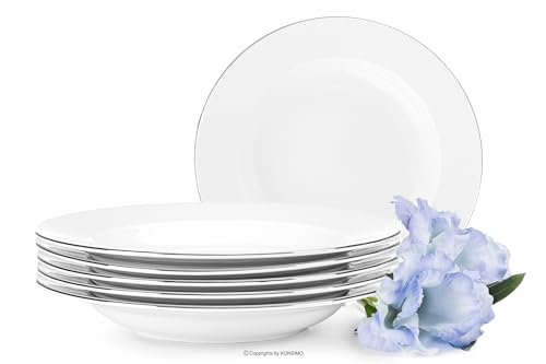 Konsimo Suppenteller 6er Set MUSCARI - Tiefteller Schale Pastateller - Salatteller Moderne Ø22,5 cm - 6 Stück - Platinlinie von k. konsimo.