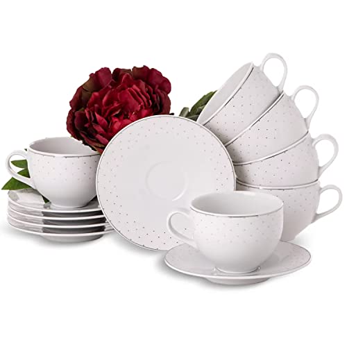 konsimo AMELIA CARMEN Tasse 6er Set – Teetasse 250 ml – Kaffeetassen – Tassen Set – Tassen mit Untertassen Set – Porzellan - Cappuccino Tasse Weiß von k. konsimo.