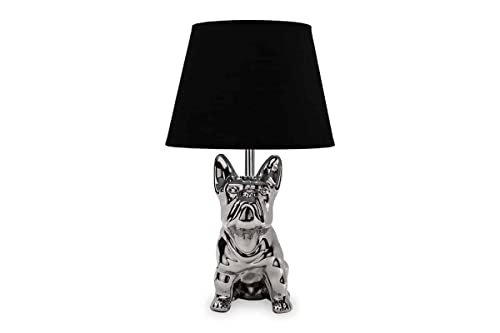 konsimo FODIO Tischlampe - Mops Lampe - Schreibtischlampe für Wohnzimmer, Schlafzimmer - Tischleuchten Leselampe - Desk Bulldog Lamp - Keramik und Stoff Table Lamp - Schwarz von k. konsimo.
