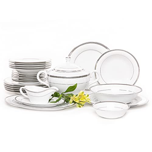 konsimo Geschirr Set Kombi 6 Personen – GEOS PLATIN Teller Set Modern 25 Teilig – Tafelservice - Service & Geschirrsets - Kombiservice 6 Personen - Service Set für Familie - Geschirr Bunt Essgeschirr von k. konsimo.