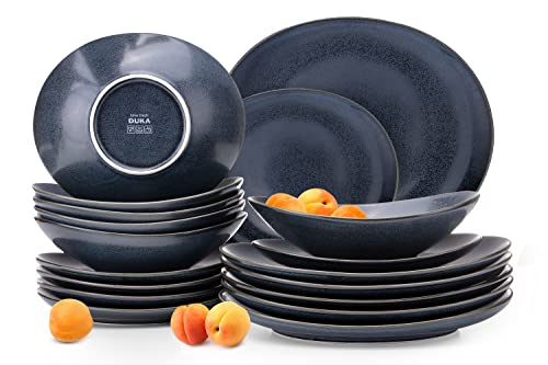 konsimo Geschirr Set Kombi 6 Personen - TIME BLACK Mikrowellenfest Teller Set Modern 18 Teilig - Spülmaschinengeeignet Tafelservice aus Hartporzellan - Speiseteller Frühstücksteller Suppenteller von k. konsimo.