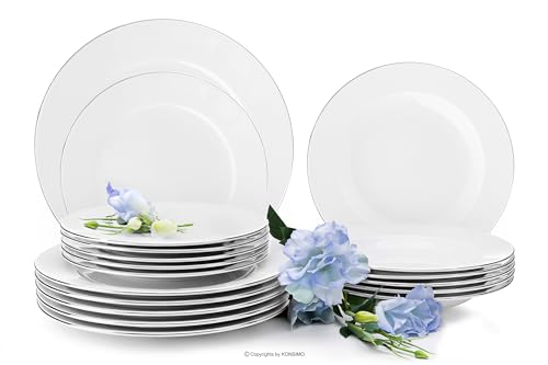 konsimo Geschirrset 6 Personen - MUSCARI 18-tlg Set - Tafelservice - Service & Geschirrsets - Service Set Familie - Speiseteller, Dessertteller und Suppenschalen - Platinlinie von k. konsimo.