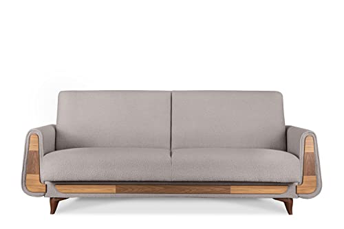 konsimo Gustavo Sofa mit Schlaffunktion - Komfortabel und Praktisch Schlafcouch mit Bettkassen - Tagesbett 220 cm - Couch 4 Sitzer für Wohnzimmer, Jugendzimmer - Boucle Aschgrau von k. konsimo.