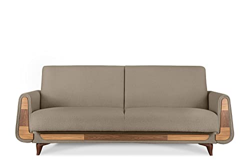 konsimo Gustavo Sofa mit Schlaffunktion - Komfortabel und Praktisch Schlafcouch mit Bettkassen - Tagesbett 220 cm - Couch 4 Sitzer für Wohnzimmer, Jugendzimmer - Boucle Braun von k. konsimo.