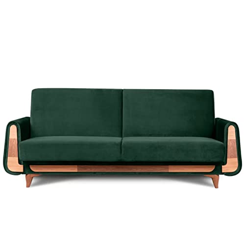 konsimo Gustavo Sofa mit Schlaffunktion – Komfortabel und Praktisch Schlafcouch mit Bettkassen – Tagesbett 220 cm - Couch 4 Sitzer für Wohnzimmer, Jugendzimmer – Dunkelgrün von k. konsimo.