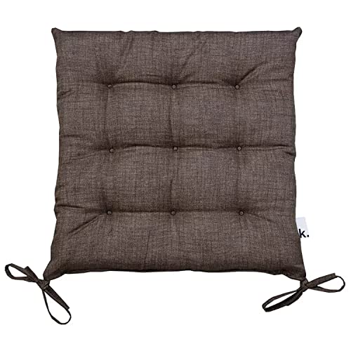 konsimo NAPES Sitzkissen Stuhlkissen Sitzauflagen Zierkissen mit bändern Pillow Esszimmer 36x36x4 cm 35% Baumwolle, 65% Polyester, Schaumstoff und Vlies Braun von k. konsimo.