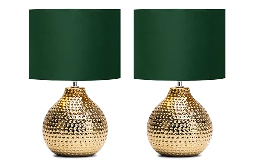 konsimo NIPER Tischlampe 2er Set - Schreibtischlampe für Wohnzimmer, Schlafzimmer und Flur - Tischleuchten Leselampe - Desk Lamp - Lampen Bürolampe Grün und Gold von k. konsimo.