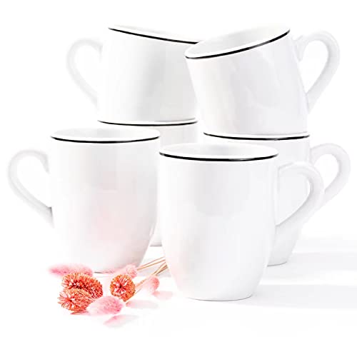 konsimo NORA SCHWARZER RAND Große Tasse Becher Mug Kaffeetassen Teetassen mit Henkelbecher Coffee Cup Porzellan 6er Set 350 ml von k. konsimo.