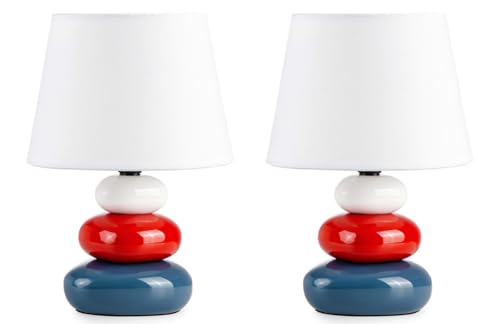 konsimo SALU 2er Set Tischlampe - Schreibtischlampe für Wohnzimmer, Schlafzimmer und Flur - Tischleuchten Leselampe - Desk Lamp - Lampen Bürolampe - Blau/Rot/Weiß - Table Lamp von k. konsimo.