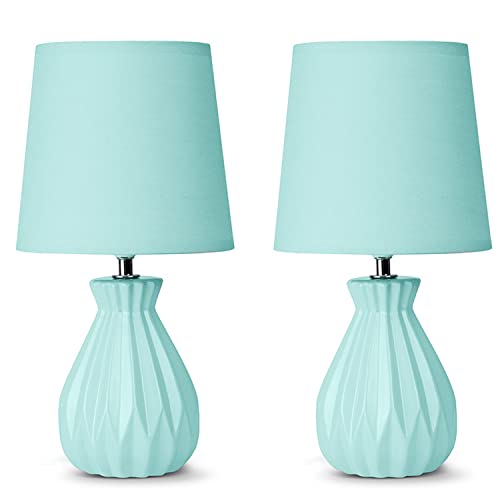 konsimo SOTER 2er Set Tischlampe - Schreibtischlampe für Wohnzimmer, Schlafzimmer und Flur - Tischleuchten Leselampe - Desk Lamp - Lampen Bürolampe - Minze - Keramik und Stoff Table Lamp von k. konsimo.