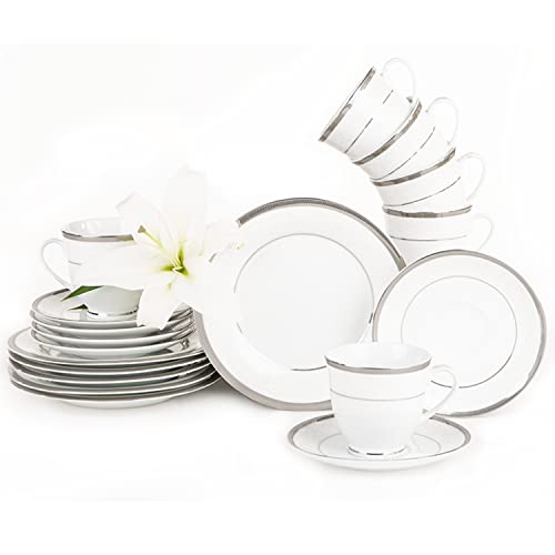 konsimo Tassen Set 21 Stück- GEOS PLATIN Cappuccino Tassen Set - Porzellan - Spülmaschinenfest - 6 Personen von k. konsimo.