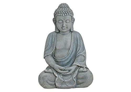 kA Der Glücks Buddha aus Magnesia Grau, Wetterfeste Buddha Figur für Haus und Garten, Outdoor Buddha 30 cm von Widdop and Co