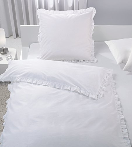 ka Bettwäsche Set Rüschen Romantik Vintage weiß Taupe 135x200 cm Baumwolle TOP (weiß) von KA