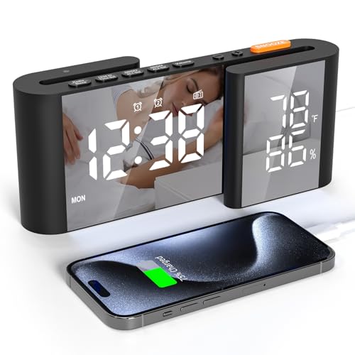 LED Digital Wecker ‘S’ Spiegelbildschirm,Radiowecker mit Temperatur und Datumsanzeige,USB Ladeanschluss,Einstellbare Helligkeit und Lautstärke,Dual-Alarm,12/24H Kinder Alarm Clock von kaacly