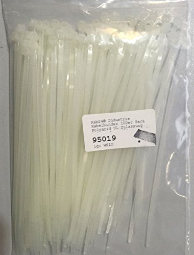 Kab24® Industrie Kabelbinder 100er Pack Polyamid UL Zulassung halogenfrei 150mm x 3,6mm naturfarben von kab24