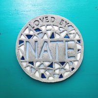 Trittstein Mit Mosaik Vollglas Schriftzug | Klein Blau Name von kacygilpinart