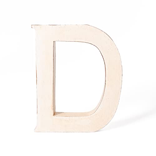 kadoh Holzbuchstabe D (20 cm) zum Aufstellen Handgemachter Buchstabe aus Holz im Vintage-Look als Deko (Creme-Weiß Vintage) von kadoh