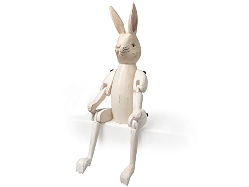kadoh Kantenhocker Tier (Hase-weiß) 28 cm • Deko-Figur aus Holz für Wohnzimmer • Handgemachte Holztiere von kadoh