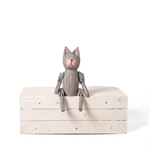 kadoh Kantenhocker Tier (Katze-grau) 16 cm • Deko-Figur aus Holz für Wohnzimmer • Handgemachte Holztiere von kadoh