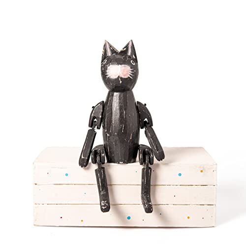 kadoh Kantenhocker Tier (Katze-schwarz) 16 cm • Deko-Figur aus Holz für Wohnzimmer • Handgemachte Holztiere von kadoh
