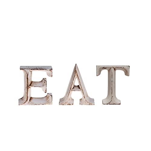 kadoh Schriftzug EAT aus Holz (8 cm) zum Aufstellen • Handgemachte Holzbuchstaben in Vintage-Look als Deko (Creme-Weiß Vintage) von kadoh
