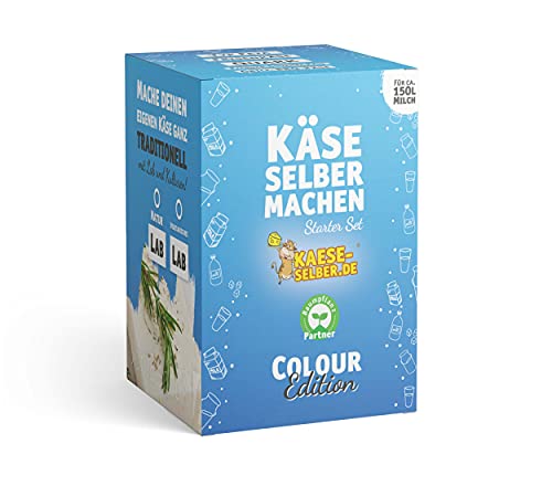 Käse selber Machen - Starter Set -Colour Edition- BLAU inkl. Rezeptmagazin und Videoanleitungen (für Käse, Quark und Frischkäse); Traditionelle Käseherstellung von KAESE-SELBER.DE