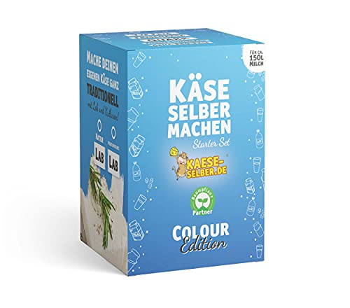 Käse selber Machen - Starter Set -Colour Edition- BLAU inkl. Rezeptmagazin und Videoanleitungen (für Käse, Quark und Frischkäse); Traditionelle Käseherstellung von kaese-selber.de