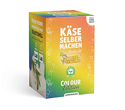 Käse selber machen - Starter Set -Colour Edition- BUNT inkl. Rezeptmagazin und Videoanleitungen (für Käse, Quark und Frischkäse); Traditionelle Käseherstellung von KAESE-SELBER.DE