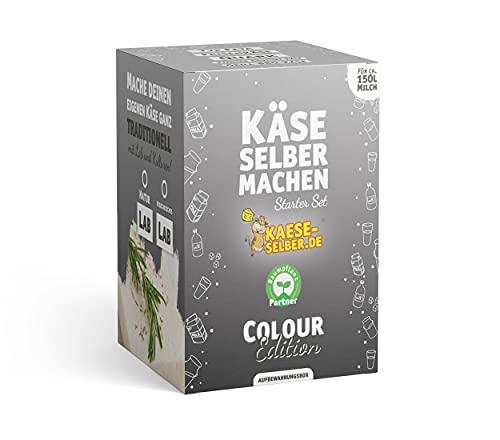 Käse selber Machen - Starter Set -Colour Edition- GRAU inkl. Rezeptmagazin und Videoanleitungen (für Käse, Quark und Frischkäse); Traditionelle Käseherstellung von kaese-selber.de