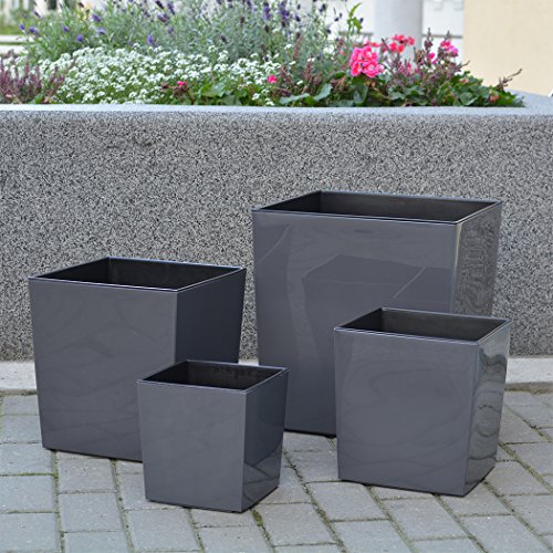 kagm Blumenkübel Blumentopf Hochglanz glänzend, inkl. Pflanzeinsatz, Anthrazit 41cm von KAGM
