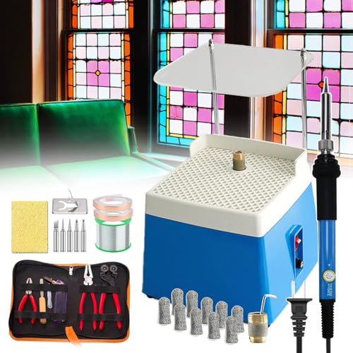 kaileFURN Stained Glass Starter Kit Professional Set, DIY Art Tool Bundle for Beginners and Experts with Glass Grinder, Cutter, Soldering Iron, Copper Foil Tape, Solder Wire, Finger Sleeve von kaileFURN