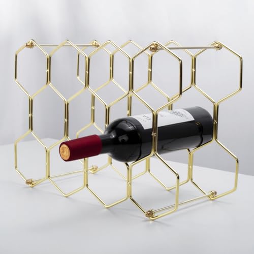 Aufsatz-Weinregal für 14 Flaschen, Innenschrank, Metall-Weinständer für kleine Räume, Theken-Weinflaschenhalter, 11 Löcher, Tisch-Weinhalter-Regal für Küche, Bar (Golden) von kaileyouxiangongsi