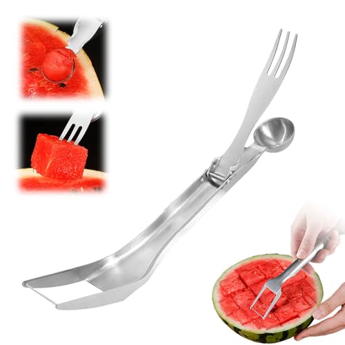3-in-1 Watermelon Fork Slicer Cutter, 2025 Aktualisierung Edelstahl Wassermelonen Schneider, Melonen Würfel Wassermelonen Messer Obstschneider für Wassermelone Honigmelone und Andere Früchte (1) von kailisi