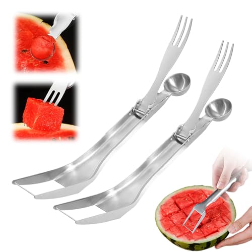 3-in-1 Watermelon Fork Slicer Cutter, 2025 Aktualisierung Edelstahl Wassermelonen Schneider, Melonen Würfel Wassermelonen Messer Obstschneider für Wassermelone Honigmelone und Andere Früchte (2) von kailisi