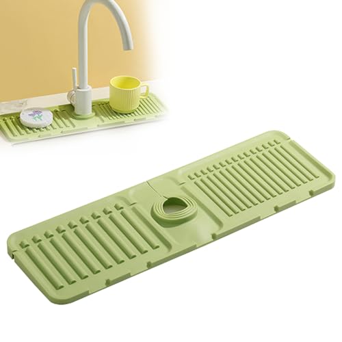 Abtropfmatte Spüle Wasserhahn Spritzschutz, 2025 Neuestes Silikon Abtropftablett Matte Wasserhahn Abtropfmatte, Tropffänger Tablett Wasserfänger Matte für Küche Bad (Grün, 1) von kailisi