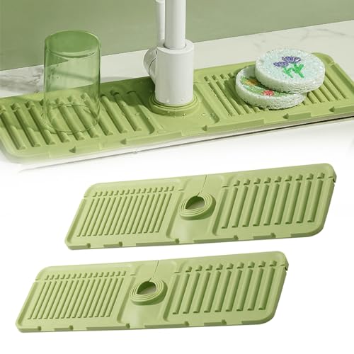 Abtropfmatte Spüle Wasserhahn Spritzschutz, 2025 Neuestes Silikon Abtropftablett Matte Wasserhahn Abtropfmatte, Tropffänger Tablett Wasserfänger Matte für Küche Bad (Grün, 2) von kailisi