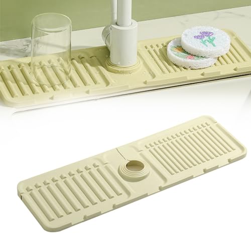 Abtropfmatte Spüle Wasserhahn Spritzschutz, 2025 Neuestes Silikon Abtropftablett Matte Wasserhahn Abtropfmatte, Tropffänger Tablett Wasserfänger Matte für Küche Bad (Weiß, 1) von kailisi