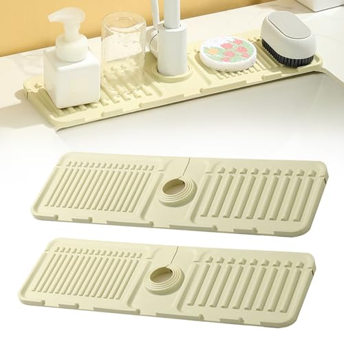 Abtropfmatte Spüle Wasserhahn Spritzschutz, 2025 Neuestes Silikon Abtropftablett Matte Wasserhahn Abtropfmatte, Tropffänger Tablett Wasserfänger Matte für Küche Bad (Weiß, 2) von kailisi