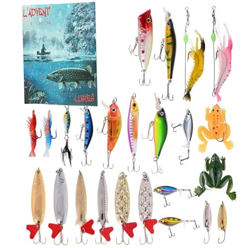 kaiop Fishing Lure Countdown Kalender, 24 Tage Countdown Kalender mit Kunstködern, Angelbegeisterte Outdoor Ausrüstung für Fluss Teich See Fluss Reservoir von kaiop
