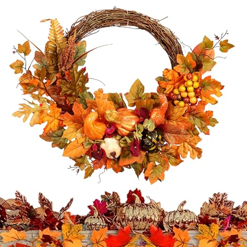 kaiop Herbst Tür| Ahornblätter Kürbis Erntedankfest Herbstdekoration - Künstlicher Erntedankfest Schmuck Für Wand Garten Bauernhof Ernte - Indoor Outdoor Garten Terrasse Dekoration von kaiop