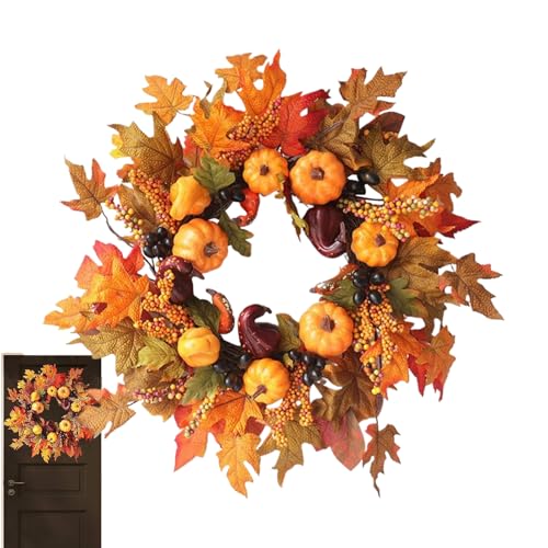 kaiop Herbstkranz - Thanksgiving Herbstkranz Mit Kürbis Deko - Deko Für Wohnung Geburtstag Schule Wohnzimmer Party | Festliche Für Schule Geburtstag Garten Büro von kaiop